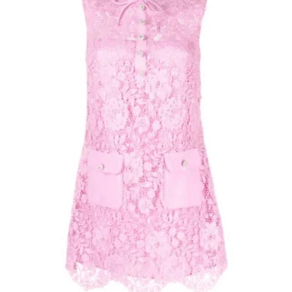 Self-Portrait Pink Lace Crystal Botton Dress Size US (8UK)